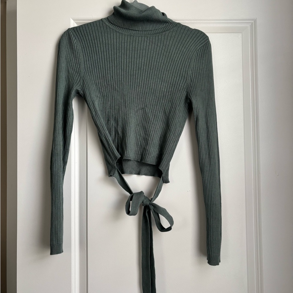 Altar’d State Dry Goods Ribbed Tie-Front Turtleneck Sweater